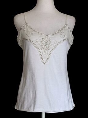 Vintage 976-Clue Women’s Camisole Top Embellished White Y2K Sleeveless Large